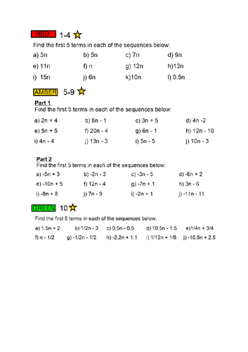 Linear Sequences - Finding Terms with Substitution nth term - FULL LESSON with ANSWERS