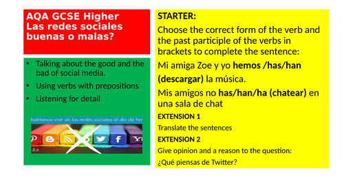 AQA GCSE Spanish Higher Las redes sociales  - buenas o malas