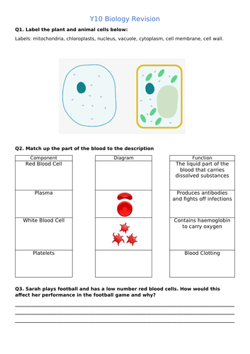 iGCSE Biology Revision Sheets