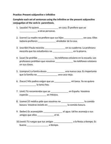 Subjunctive v infinitive practice