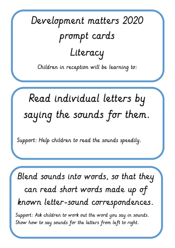 Development matters 2020 prompt cards literacy