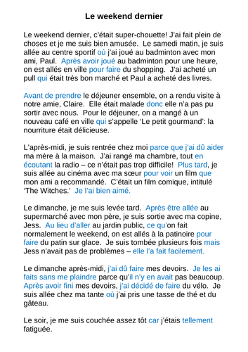 Le weekend dernier - find the errors, translate and model higher level structures