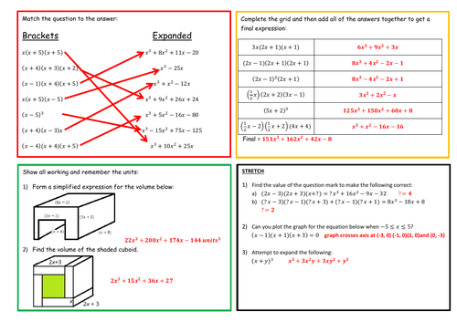 Expanding Triple Brackets Worksheet and Solutions