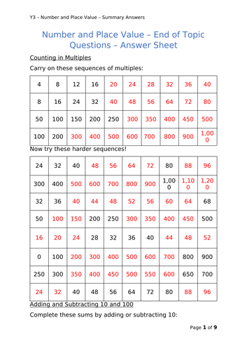 Y3 Maths - Number + Place Value Mixed Qs