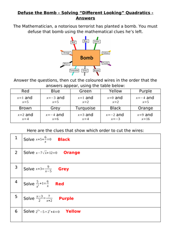 Defuse The Bomb - Solving Different Looking Quadratics