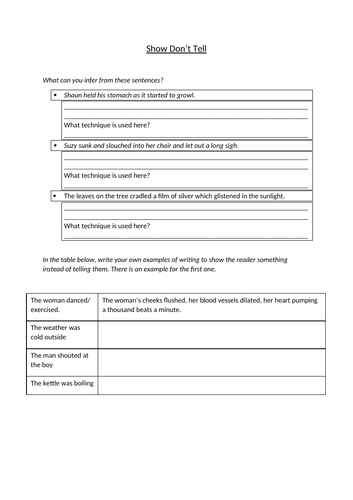 Show Don't Tell Worksheet