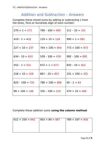 Y3 Maths Addition And Subtraction Teaching Resources