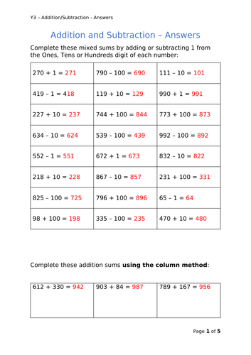 Y3 Maths - Addition and Subtraction