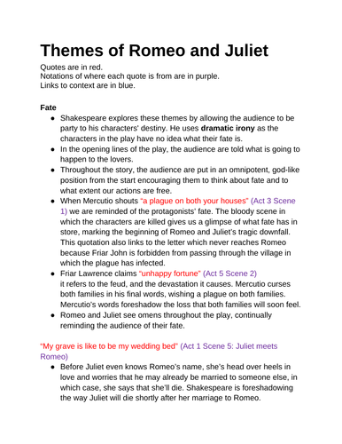 Themes present in Romeo and Juliet