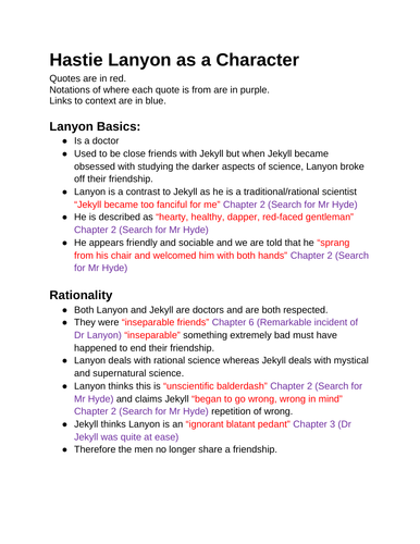 Character Analysis of Dr Lanyon in Dr Jekyll and Mr Hyde