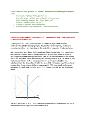 Exemplar Response - Austerity and Unemployment | Teaching Resources