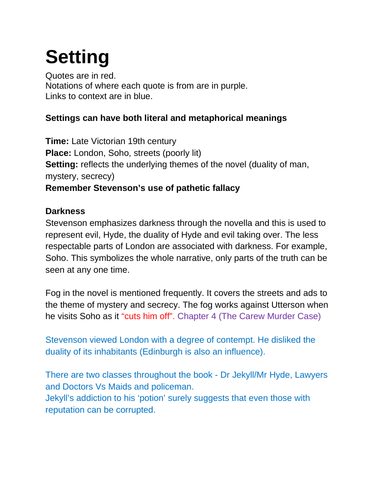 Analysis of the setting in Dr Jekyll and Mr Hyde