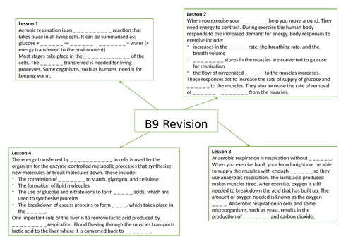 AQA GCSE Biology (9-1) B9 Respiration - Gap fill mind map for revision