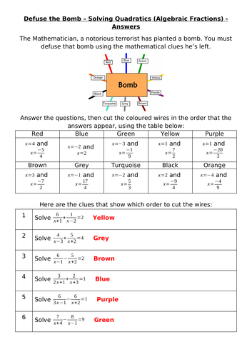 Defuse The Bomb - Solving Quadratics (Algebraic Fractions)