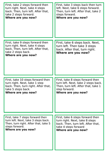 Position, direction and movement cards Year 2