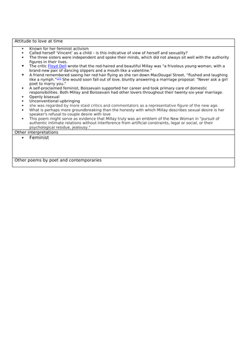 Love through the ages poetry analysis sheets - post 1900