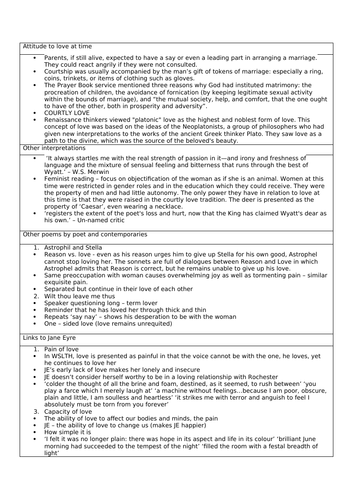 Love through the ages poetry analysis sheets - pre 1900