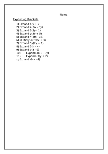 EXPANDING BRACKETS WORKSHEET