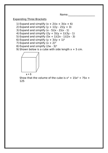 EXPANDING THREE BRACKETS WORKSHEET