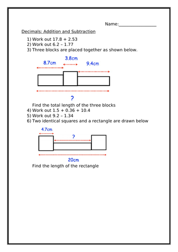 ADDING AND SUBTRACTING DECIMALS WORKSHEET