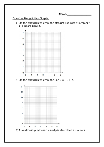 DRAWING STRAIGHT LINE GRAPHS WORKSHEET Teaching Resources