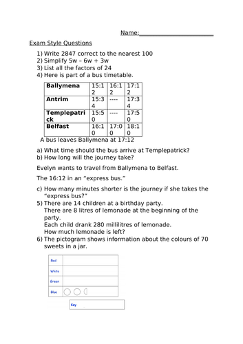 MATHS EXAM STYLE QUESTIONS 3