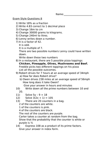 FOUNDATION EXAM STYLE QUESTIONS 8