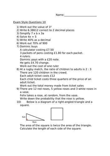 FOUNDATION EXAM STYLE QUESTIONS 10 | Teaching Resources