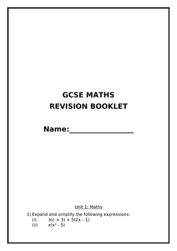 GCSE MATHS REVISION BOOKLET