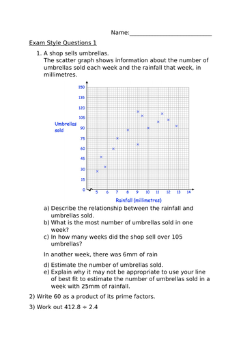 HIGHER EXAM STYLE QUESTION 1