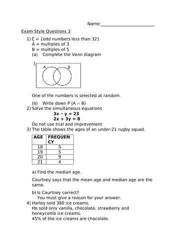 HIGHER EXAM STYLE QUESTIONS 3