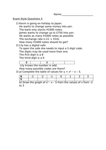 HIGHER EXAM STYLE QUESTIONS 5