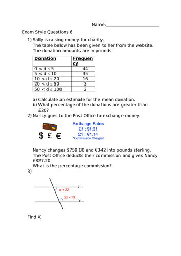 HIGHER EXAM STYLE QUESTIONS 6