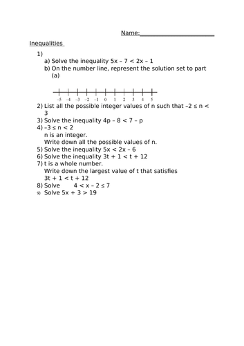 INEQUALITIES WORKSHEET 2