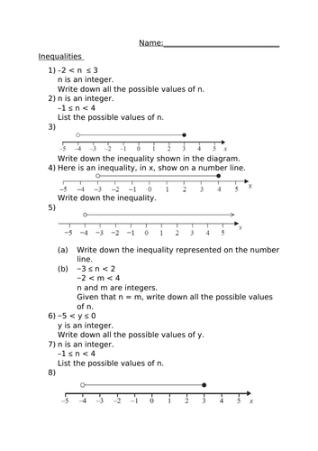 INEQUALITIES WORKSHEET