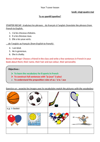 Tu es sportif? worksheet