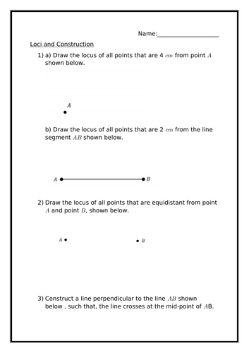 LOCI AND CONSTRUCTION WORKSHEET