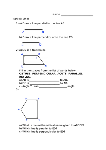 PARALLEL LINES - PERPENDICULAR WORKSHEET