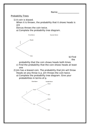 PROBABILITY TREES WORKSHEET