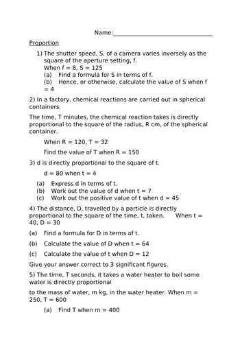 PROPORTION WORKSHEET