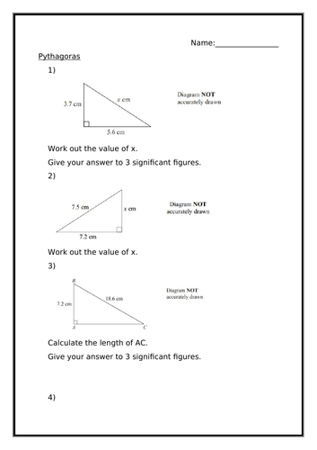 PYTHAGORAS WORKSHEET