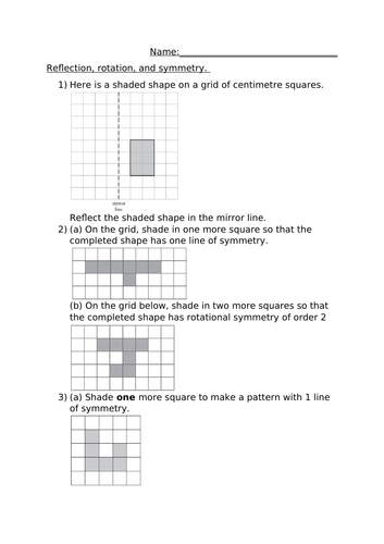 REFLECTIONS, ROTATIONS AND SYMMETRY WORKSHEET