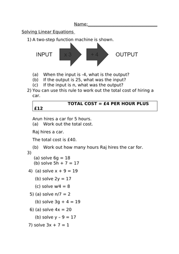 SOLVING LINEAR EQUATIONS WORKSHEET