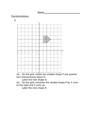 TRANSFORMATIONS WORKSHEET