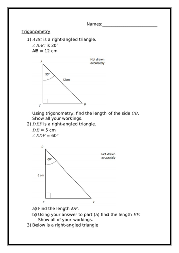 TRIGONMETRY WORKSHEET