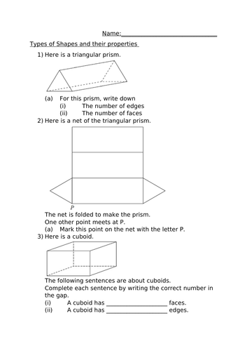TYPES OF SHAPES AND THEIR PROPERTIES WORKSHEET