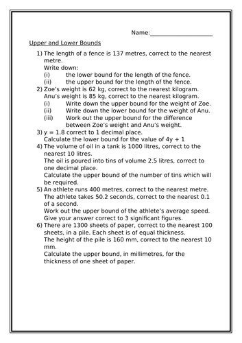 UPPER AND LOWER BOUNDS WORKSHEET