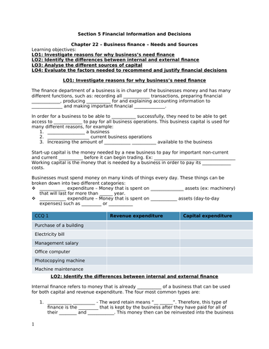 iGCSE Business Studies - Section 5 - Finance