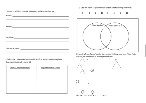 Primes, Squares, Factors and Multiples Language Word Problems