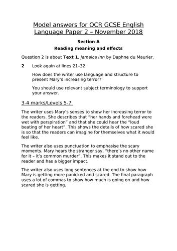 Levels 5, 7 and 9 model answers (OCR GCSE English Language Paper 2 November 2018)